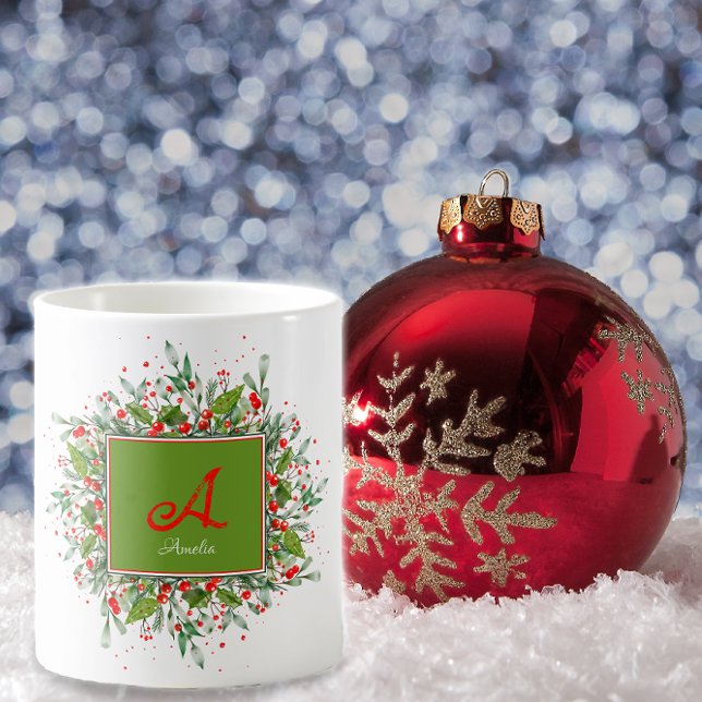 Watercolor monogram  Red Christmas  Coffee Mug (Creator Uploaded)