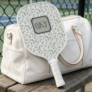 Watercolor Monogram Sage Olive French Pattern Pickleball Paddle