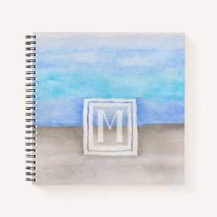 Watercolor Monogram Sea & Sand Blue and Tan Notebook