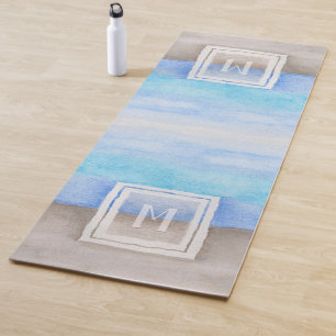 Watercolor Monogram Sea & Sand Blue and Tan  Yoga Mat