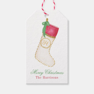 Watercolor Monogram Stocking Personalised Gift Tags
