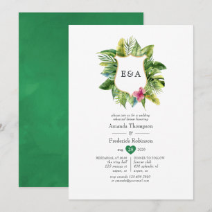 Watercolor Monogram Tropical Summer Beach Wedding Invitation