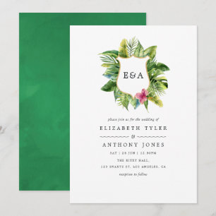 Watercolor Monogram Tropical Summer Beach Wedding Invitation