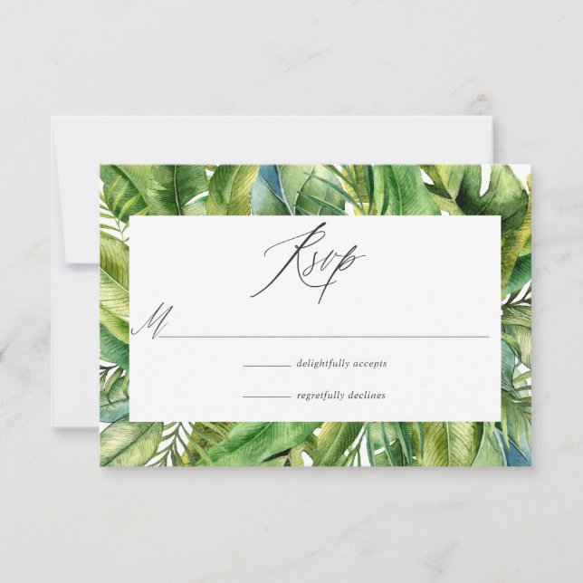 Watercolor Monogram Tropical Summer Beach Wedding RSVP Card (Front)