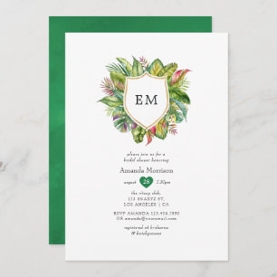 Watercolor Monogram Tropical Summer Bridal Shower Invitation