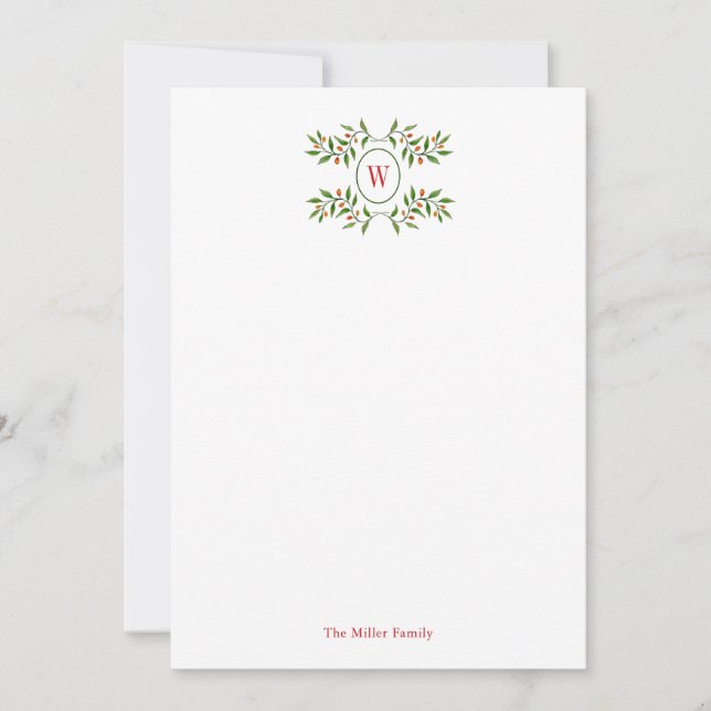 Watercolor Monogram with greenery Holiday Card (Front)