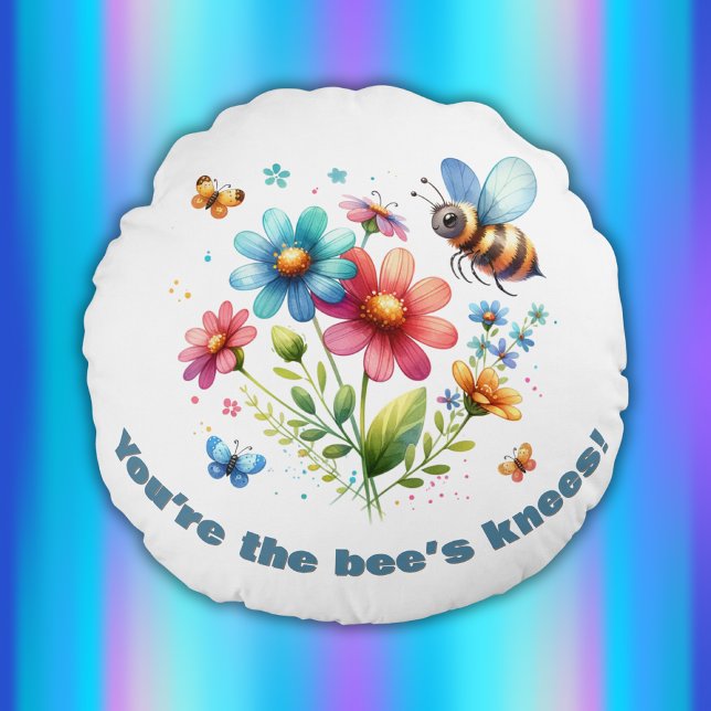 Watercolor Monogram You're the Bee's Knees White  Round Cushion (Creator Uploaded)