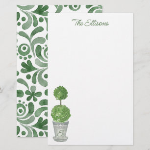Watercolor Monogrammed Topiary Stationery