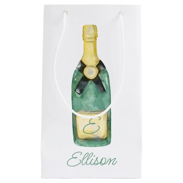 Watercolor Monogrammed Wine Small Gift Bag (Front)