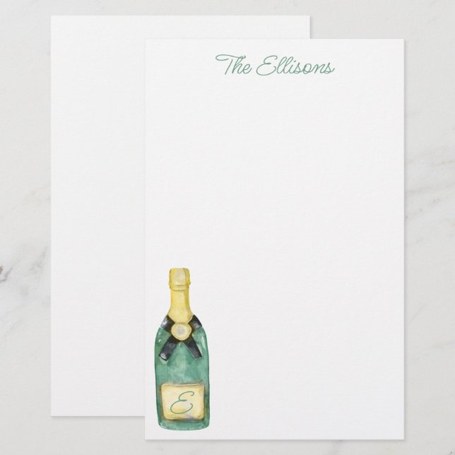 Watercolor Monogrammed Wine Stationery (Front/Back)