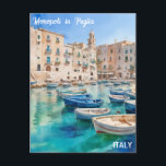 Watercolor Monopoli in Italia Puglia Coast Postcard<br><div class="desc">In watercolor art : in Italy beautiful view of the harbour of Monopli ,  beautiful town on the coast of Puglia
 Bellissima Italia Shop©️</div>