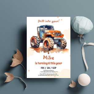 Watercolor Monster Truck boy Birthday  Invitation
