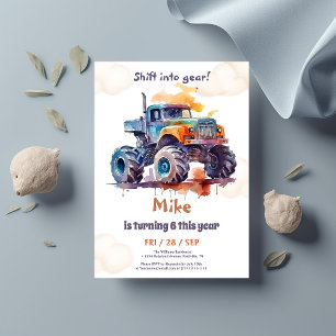 Watercolor Monster Truck boy Birthday  Invitation