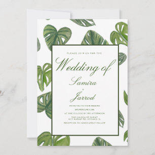 Watercolor Monstera and Adansonii Botanical Leaves Invitation
