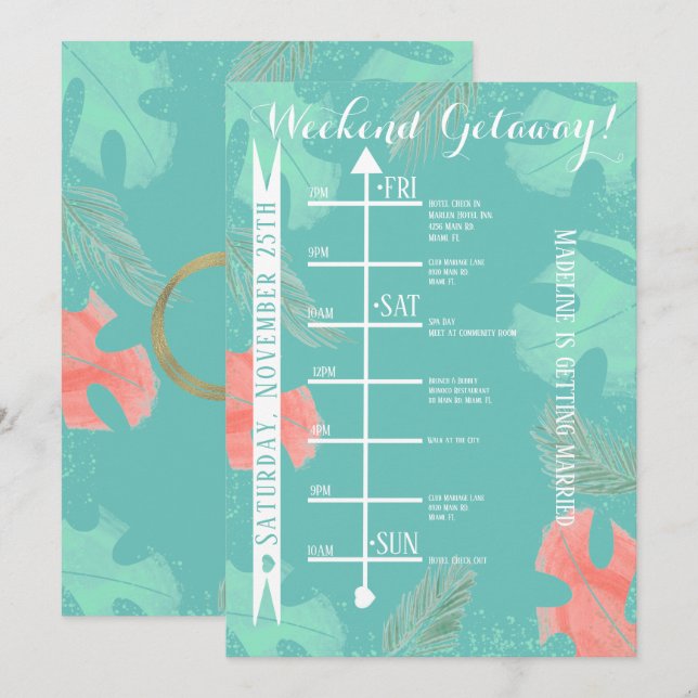 Watercolor Monstera Bachelorette Weekend Getaway Invitation (Front/Back)