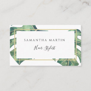 Watercolor Monstera Greenery Gold Business Card