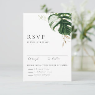 Watercolor Monstera Greenery Tropical Wedding RSVP Card