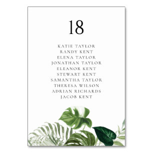 Watercolor Monstera Greenery Tropical Wedding Table Number