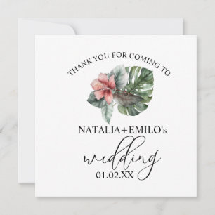 Watercolor Monstera Leaf Floral Wedding Thank You Invitation