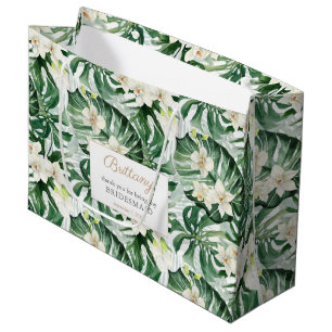 Watercolor Monstera Leaves Bridesmaids Thank You Large Gift Bag