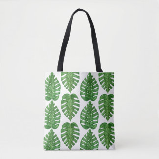 Watercolor Monstera Leaves Tote Bag