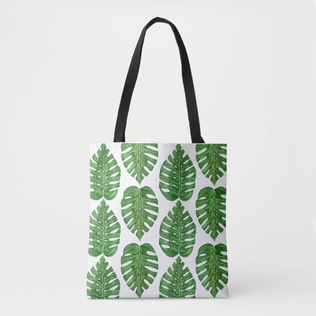 Watercolor Monstera Leaves Tote Bag (Front)