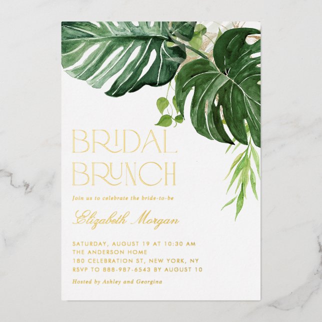 Watercolor Monstera Leaves Tropical Bridal Brunch (Front)
