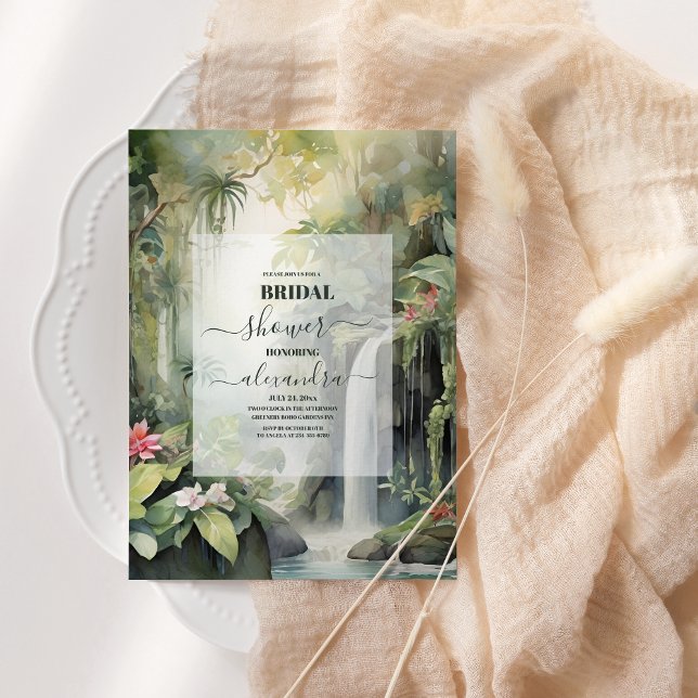 Watercolor Monstera Leaves Tropical Bridal Shower Invitation (Creator Uploaded)