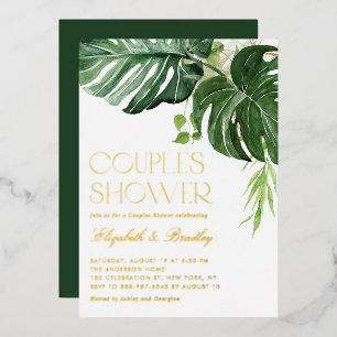 Watercolor Monstera Leaves Tropical Couples Shower