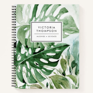 Watercolor Monstera Leaves Tropical Greenery Notebook