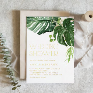 Watercolor Monstera Leaves Tropical Wedding Shower