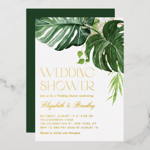 Watercolor Monstera Leaves Tropical Wedding Shower