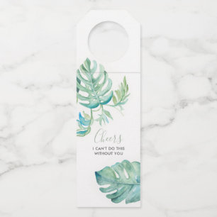 Watercolor Monstera Leaves Wine Tag