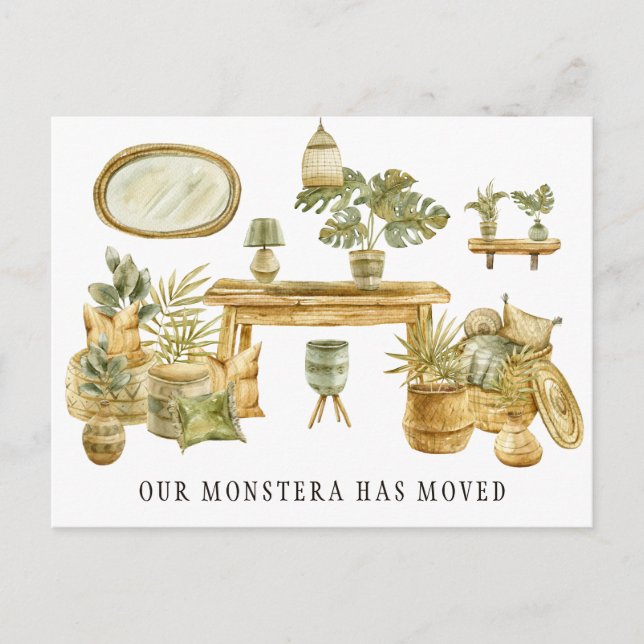 Watercolor Monstera Moving Announcement (Front)