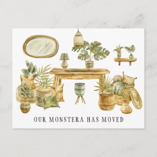 Watercolor Monstera Moving Announcement Postcard