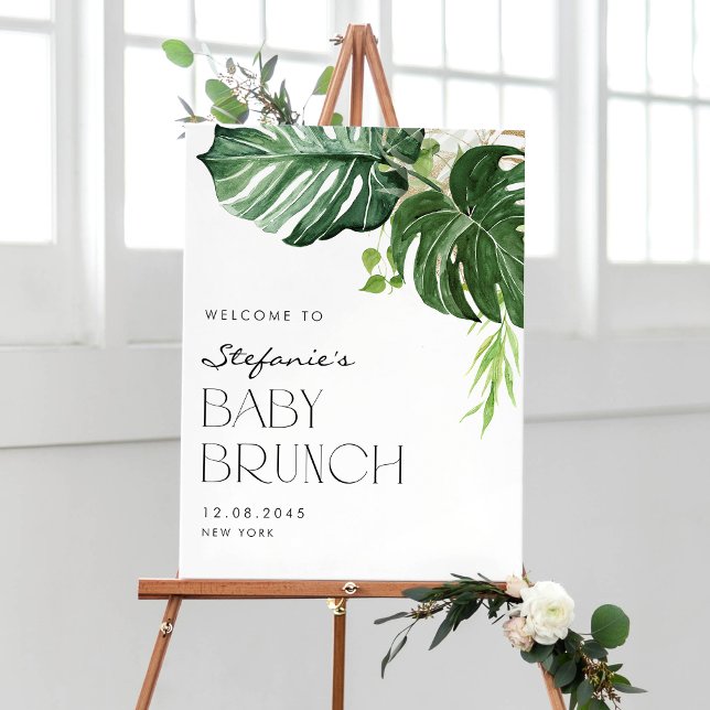 Watercolor Monstera Tropical Baby Brunch Welcome Poster (Creator Uploaded)