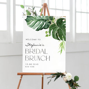 Watercolor Monstera Tropical Bridal Brunch Welcome Poster