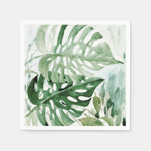 Watercolor Monstera Tropical Greenery Botanical Napkin