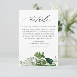 Watercolor Monstera Tropical Wedding Details Enclosure Card
