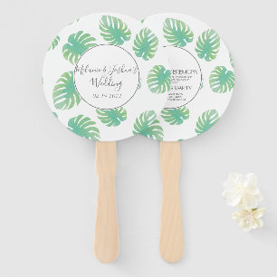 Watercolor Monstera Wedding Round Hand Fan