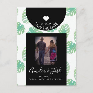 Watercolor Monsteras Green Save the Date Postcard