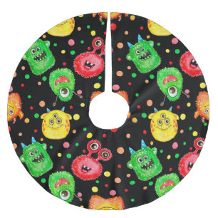 Watercolor Monsters: Cute Seamless Pattern Brushed Polyester Tree Skirt