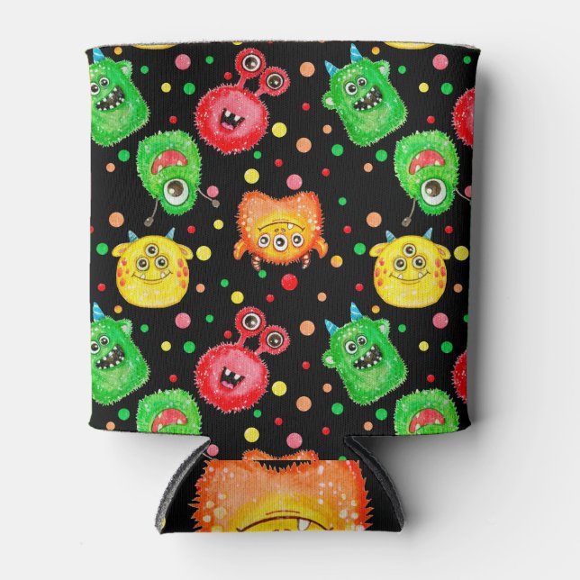 Watercolor Monsters: Cute Seamless Pattern Can Cooler (Front)