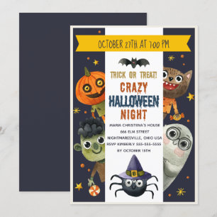Watercolor Monsters Halloween Party Invitation