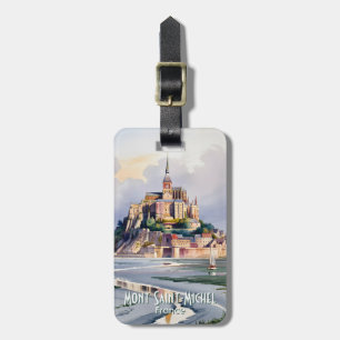 Watercolor Mont Saint Michel France Vintage Travel Luggage Tag