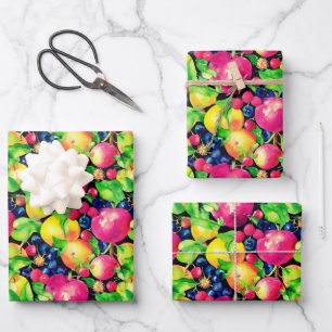 Watercolor Montage of Colorful Fruits Wrapping Paper Sheet