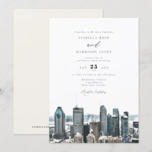 Watercolor Montreal Canada City Skyline Wedding Invitation