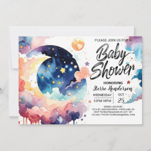 Watercolor Moon and Stars Baby Shower Invitation