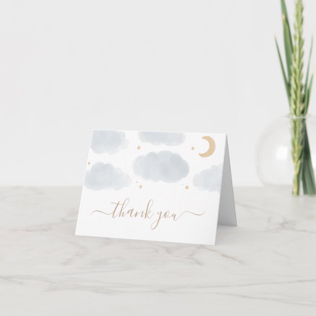 Watercolor Moon and Stars Baby Shower Thank You Card (Front)