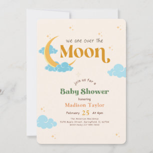 Watercolor Moon and Stars Boy Baby Shower Invitation